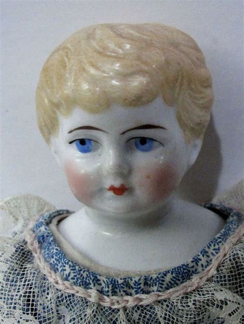 Antique Blonde China Head Doll With Unusual Hair Style China Head