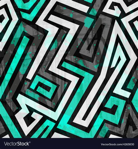 Urban Blue Maze Seamless Pattern With Grunge Vector Image