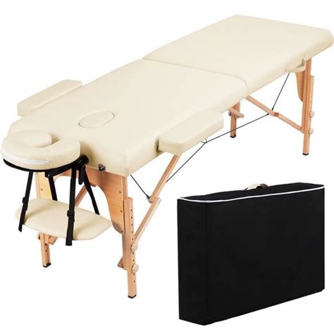 Table De Massage Pliable Beige Yaheetech 2 Zones 213 X 82 Cm Charge 250 Kg Lit De