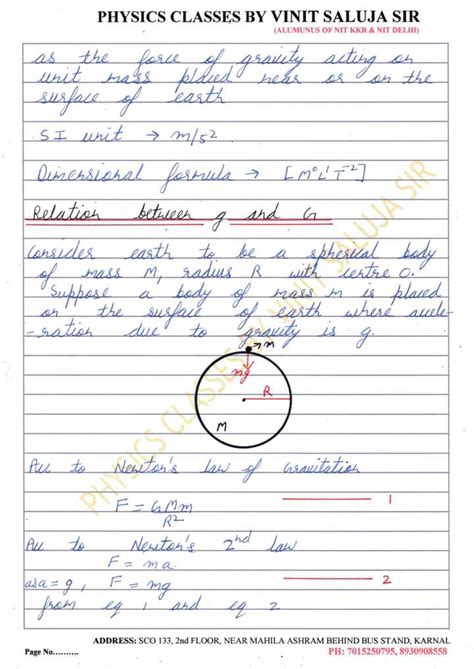 Gravitation Class 11 Handwritten Notes