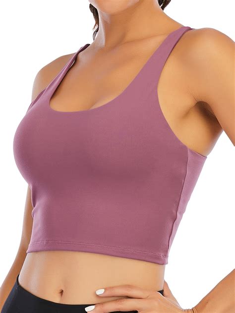 Focussexy Women Tank Vest Crop Top Padded Sports Bra Sleeveless Cami Shirts Fitness Workout