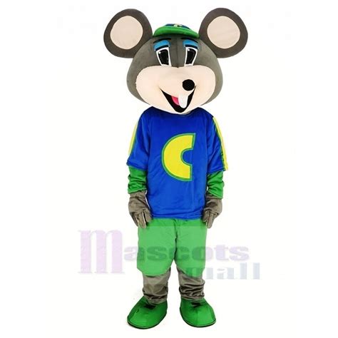 Chuck E Cheese Mouse Mascot Costume With Green Hat