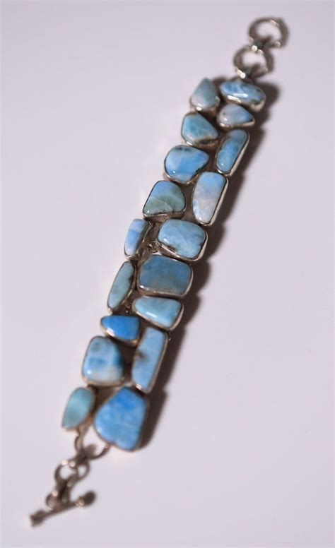 Rare Larimar Link Bracelet Dominican Republic Blue Sterling Etsy