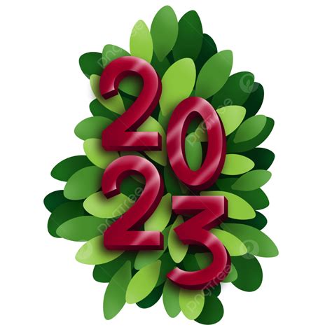 Red Metallic 3d 2023 Lettering With Green Leaves Illustration Red
