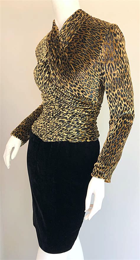 Vintage Vicky Tiel Couture Black Velvet Lurex Leopard Cheetah Print