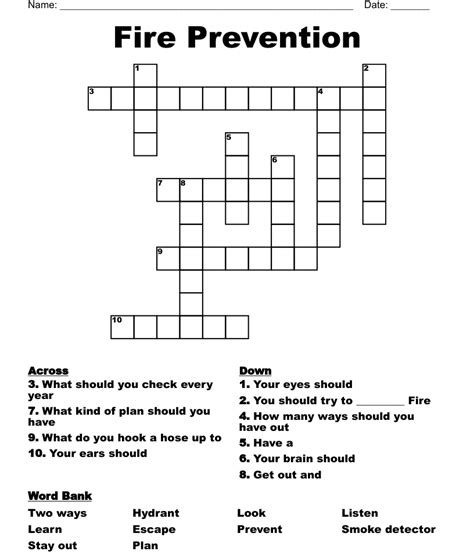 Fire Prevention Crossword Wordmint