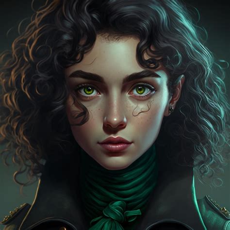 Premium Photo Portrait Of A Woman With Curly Hair And Green Eye Wearing Green Coat