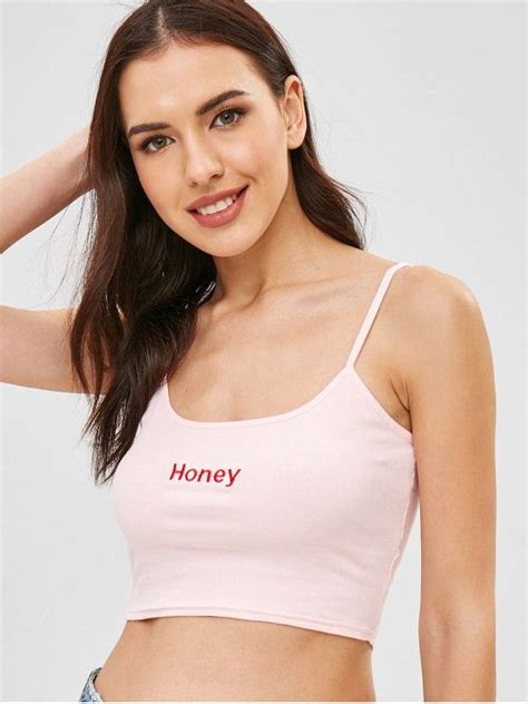 37 Off 2021 Cami Embroidered Cropped Tank Top In Light Pink Zaful