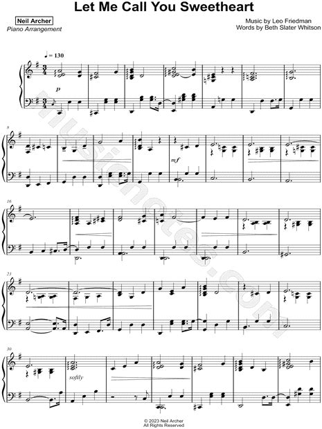 Neil Archer Let Me Call You Sweetheart Sheet Music Piano Solo In G Major Download And Print