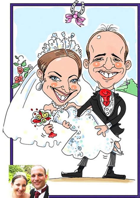 Full Colour Bride And Groom Caricature From Photo For Use At Their Wedding Карикатура Портрет