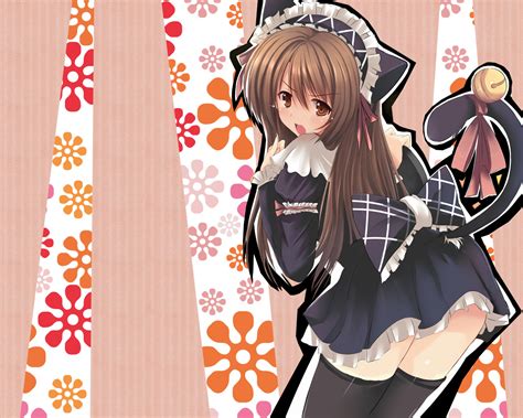 Brown Eyes Brown Hair Maid Tagme Thighhighs Anime Wallpapers