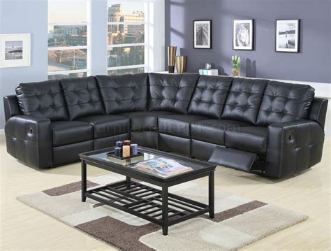 Modern Leather Double Reclining Sectional Sofa 600315 Black