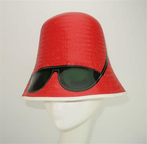 Red Straw Bucket Beach Hat With Built In Sunglasses C 1960 At 1stdibs Bucket Hat With Built