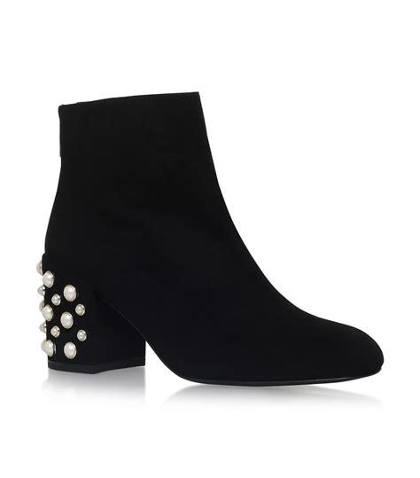 Stuart Weitzman Bacari Pearl Stud Block Heel Booties In Black Modesens