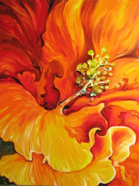 Abstract Flower Oil Paintings Hibiscus Flame ~ Floral Abstract Oil