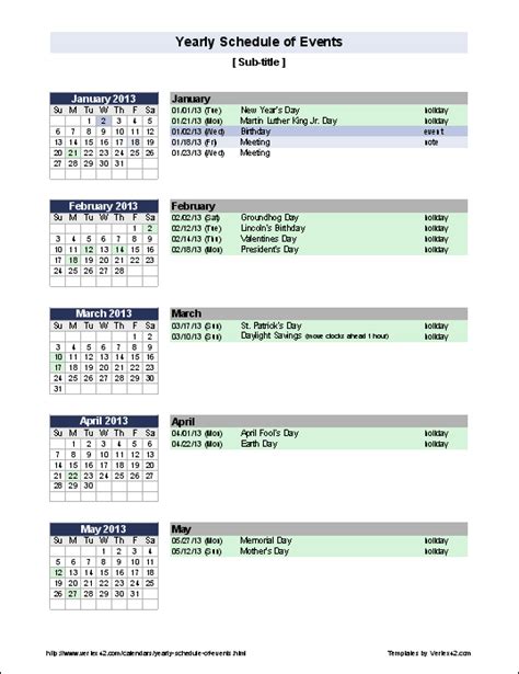 Yearly Schedule Of Events Template Event Calendar Template Event