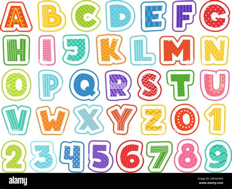 Alfabeto De Dibujos Animados Letras De Colores Lindos N Meros Signos Y