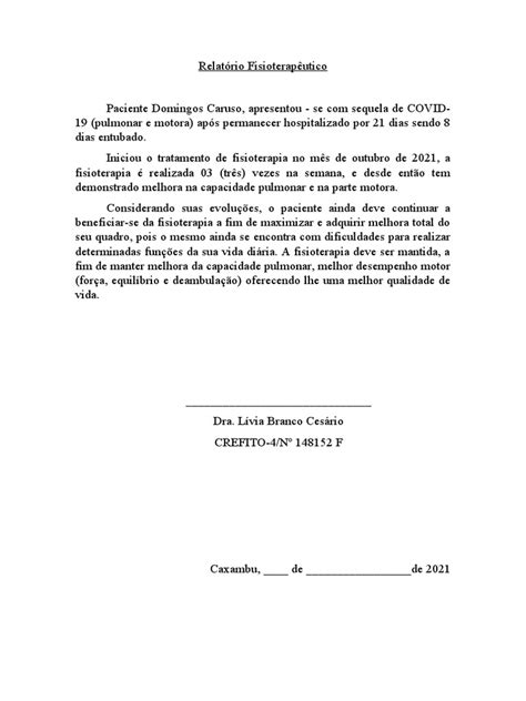 Relatório Fisioterapêutico Pdf