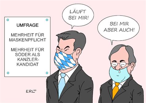 Armin laschet nimmt bei einer pressekonferenz seine maske ab. Umfragen von Erl | Politik Cartoon | TOONPOOL
