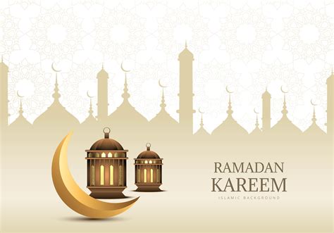 Golden Ramadan Design With Crescent Moon And Lanterns 1045644 Vector