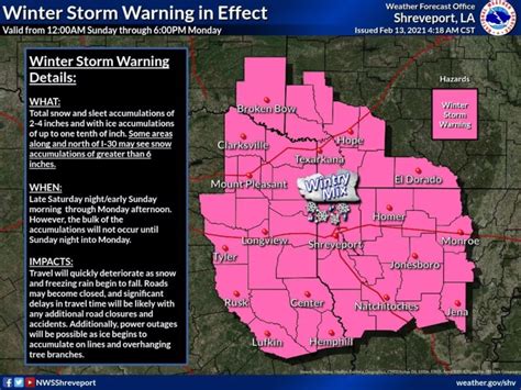 Winter Storm Warning Details For The Ark La Tex Region Texarkana Fyi