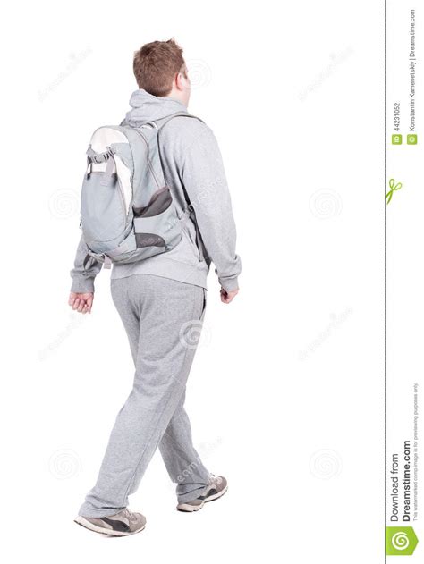 Back View Of Walking Man With Backpack Stock Photo Image Of Posing