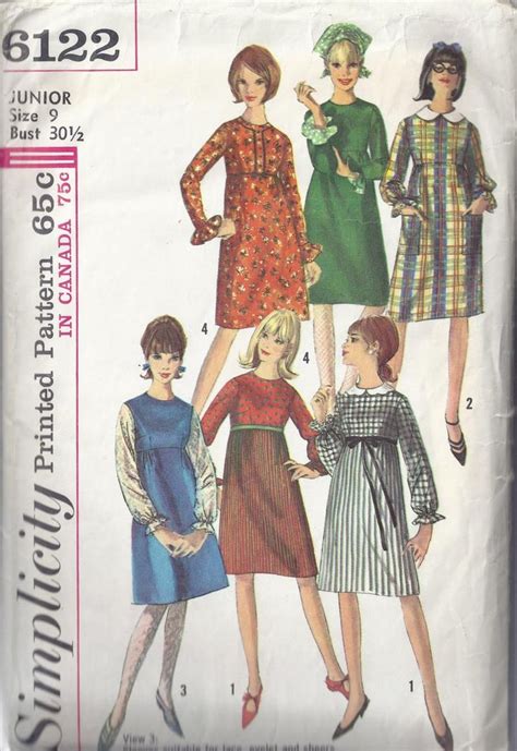 Simplicity Sewing Pattern 6122 From 1965 Junior Empire Waist Etsy