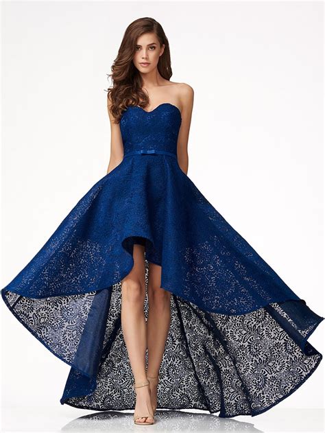 Lace High Low Strapless Evening Cocktail Dress