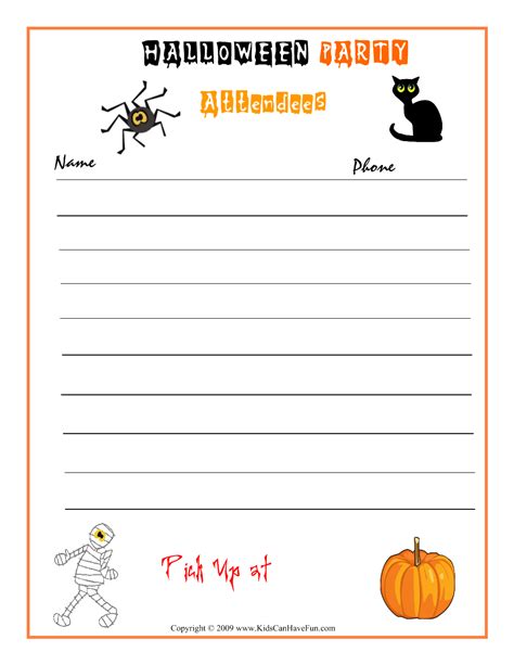 Halloween Sign Up Sheet Template