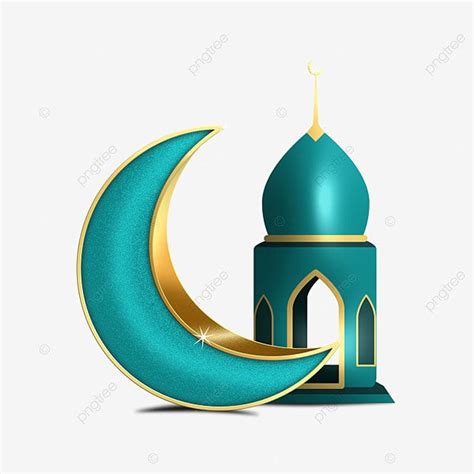 3d Ramadan Moon With Green Mosque Islamic Days Elemets Moon Png And