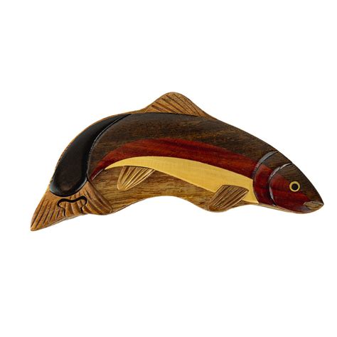 Wood Carved Rainbow Trout Puzzle Box By The Handcrafted Montana T