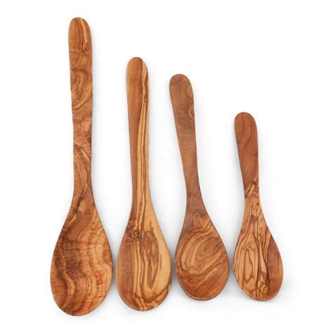 Olive Wood Spoon Set 4 Wooden Kitchen Cooking Salad Spoons Etsy