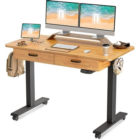 Fezibo Adjustable Height Electric Standing Desk With Double Drawers