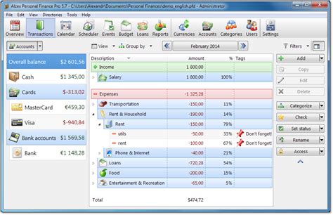 Personal Finance software user guide - Financial accounting