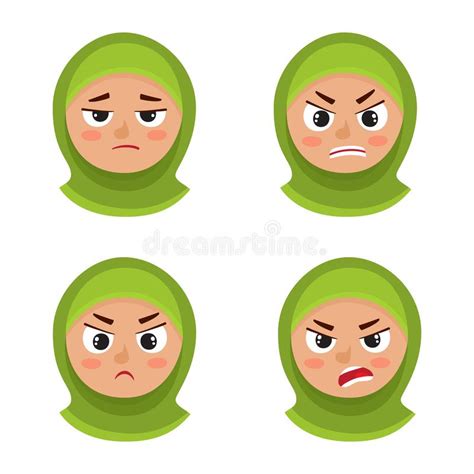 Set Of Arab Girl With Hijab Angry Face Expression Isolated On White