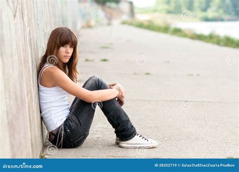 Cute Sad Teenage Girl Sitting Royalty Free Stock Images Image 28352719