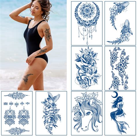 Buy Aresvns Semi Permanent Tattoos For Women Dark Blue Realistic Fake Tattoos Waterproof And