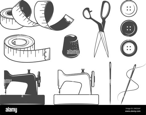 Sewing Tailor Accessories Set Of Illustrations Icons Stock Vector