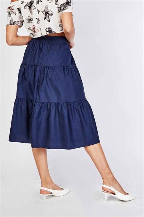 Navy Cotton Midi Tiered Skirt Just 7