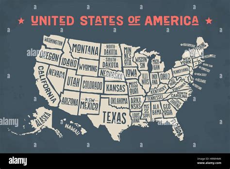 Mapa Póster De Estados Unidos De América Con Nombres De Estado Imagen