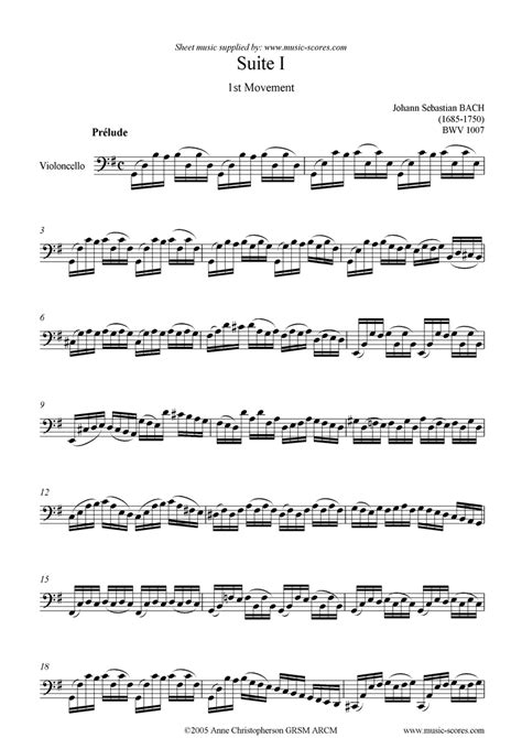 Bach Bwv 1007 Cello Suite No1 1st Mvt Prelude Classical Sheet Music
