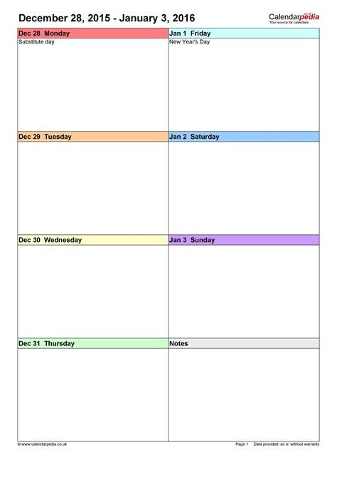 7 Day Calendar Printable Best Calendar Example