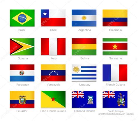Conjunto De Bandeiras Da América Do Sul — Vetor De Stock © Livenart