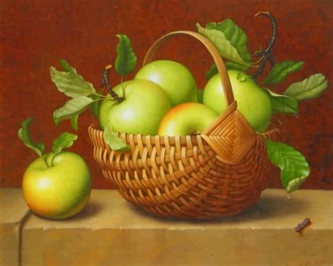 Aesthetic Green Apples In A Basket New Paint By Numbers Numeral Paint Kit