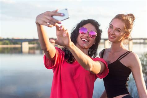 Women Taking Picture Of Herself Selfie At Beach Lifestyle Sunny Image Best Friend Girls Happy