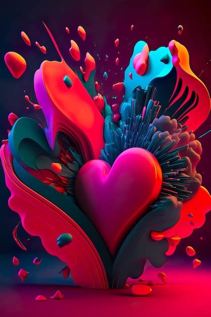 Premium Photo 3d Red Heart Vibrant 3d Objects Colorful Background