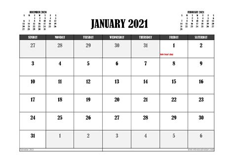 Free printable january 2021 calendar. Free Printable January 2021 Calendar Canada - Free 2020 ...