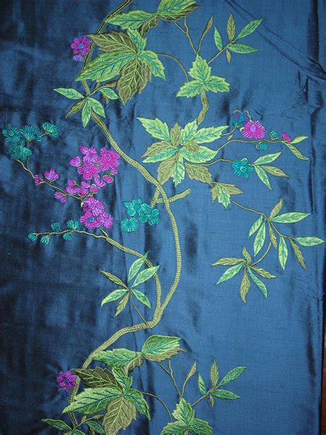 Embroided Royal Pure Silk Curtain Fabric Earth Floral Fabric Pure