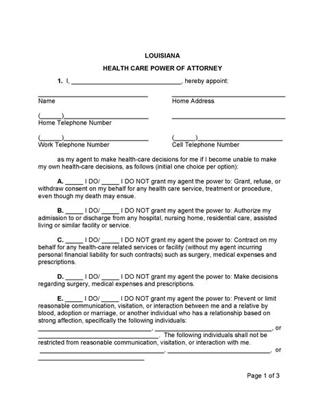 Printable Louisiana Power Of Attorney Form Printable Forms Free Online