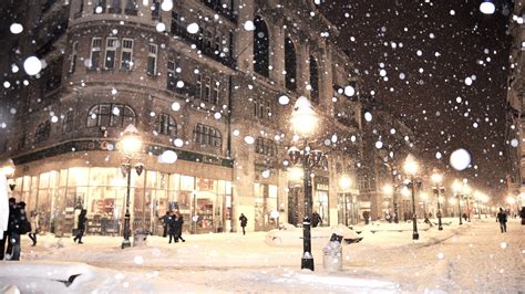 Wallpaper Street Light City Night Snow Winter Lamp Town Square